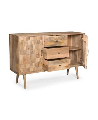 Mid-Century Modern 3-Drawer 2-Door Cabinet With 3D Tile Weave