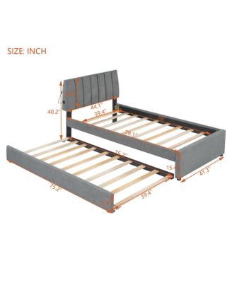 Streamdale Teddy Fleece Twin Platform Bed with Trundle, LED Lights, Beige