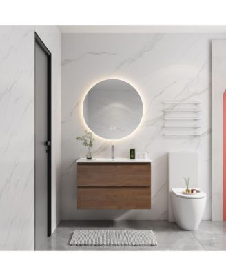 36" Wood Grain Ceramic Sink Vanity with Soft-Close Drawers