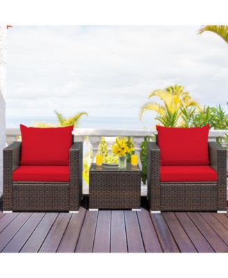 3 Pieces Patio Conversation Rattan Furniture Set with Cushion