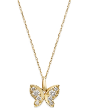image of Cubic Zirconia Butterfly Pendant Necklace in 10k Gold