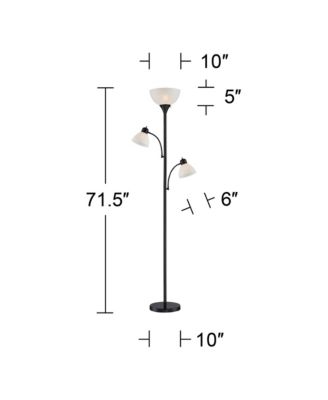 Bingham Modern Torchiere Floor Lamp with Side Lights 71 1/2" Tall Black Metal White Shade for Living Room Reading Bedroom Office House