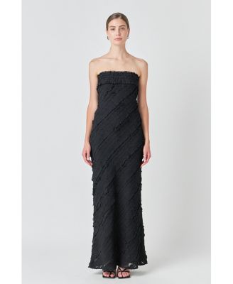 Women's Strapless Ruffled Maxi Dress