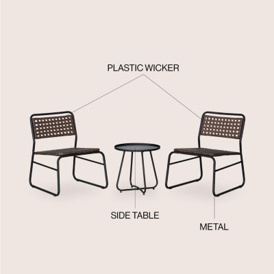 Freja 3-Piece Mid-Century Modern Faux Rattan Conversation Outdoor Patio Set
