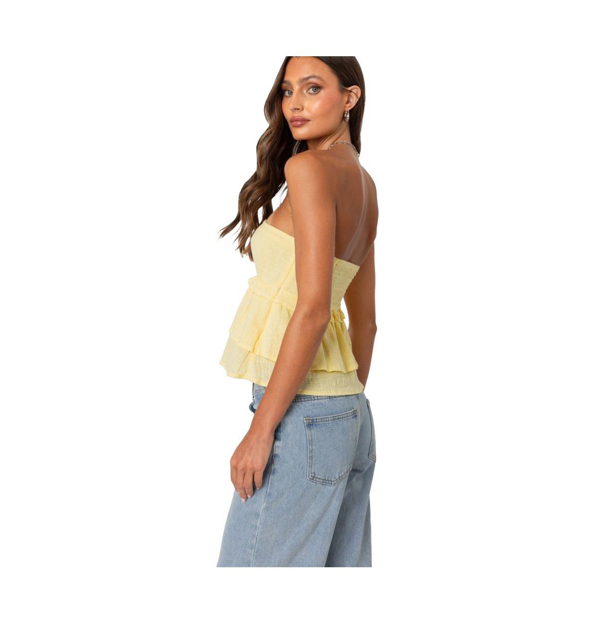 Edikted Women's Linen look strapless peplum top