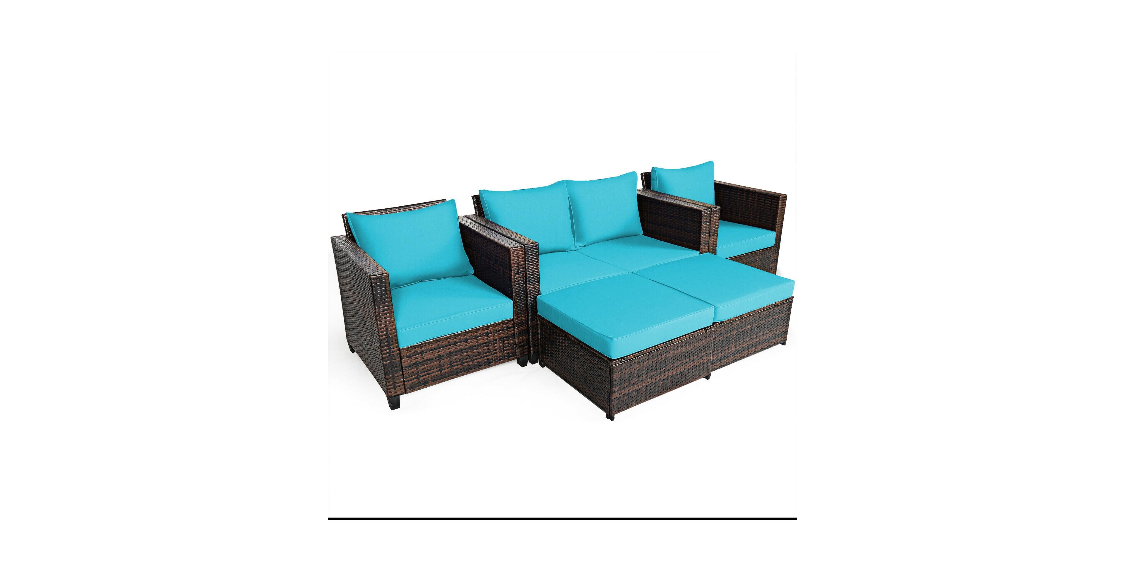 5 Pieces Patio Rattan Furniture Set Conversation Sets with Removable Cushions