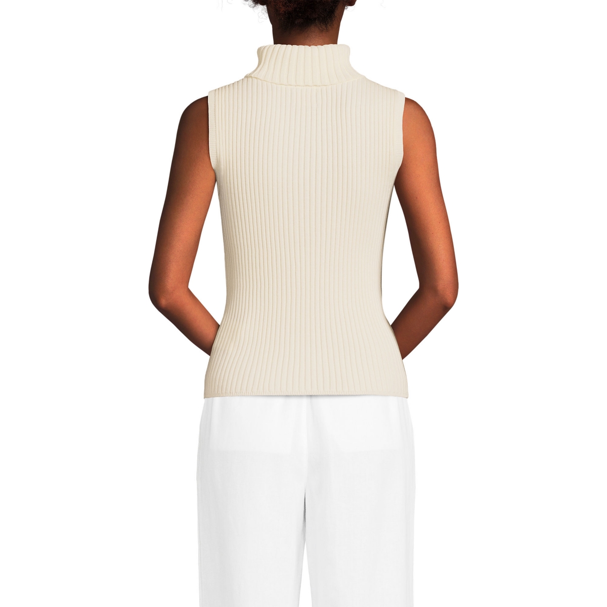 Lands' End Women's Fine Gauge Cotton Turtleneck Tank Sweater