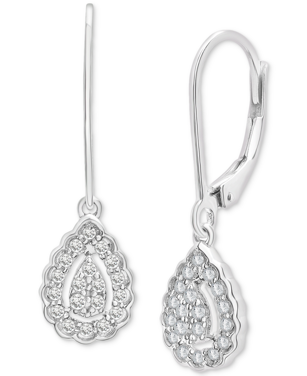 Macy's Bonus Offer: Diamond Teardrop Halo Cluster Leverback Drop Earrings In Sterling Silver, Created For M In Sterling Silver