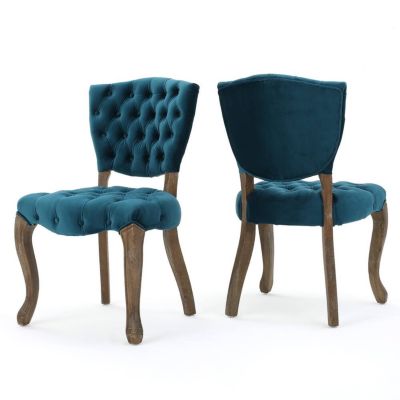 2 Pc Upholstered Fabric  Tufted  Dining Chairs
