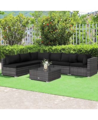 7 Pieces Patio Rattan Furniture Set with Sectional Sofa Cushioned