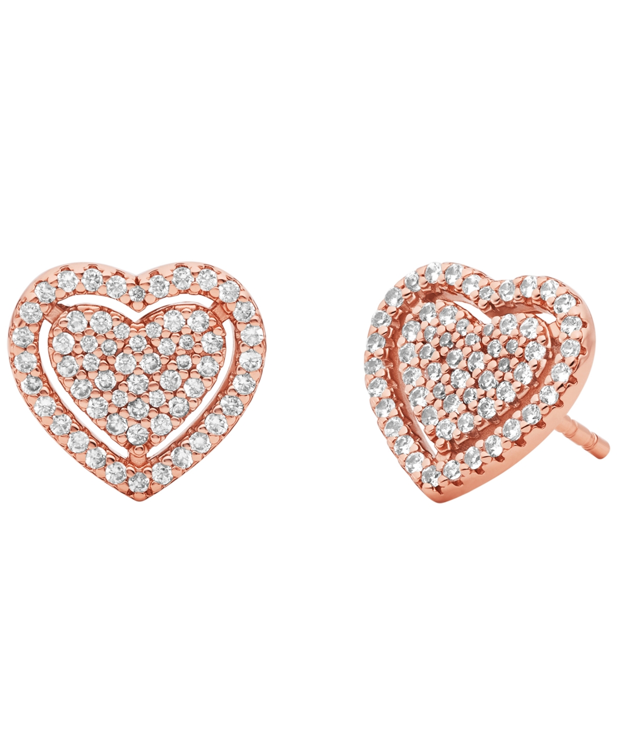 Sterling Silver Pave Heart Stud Earrings - Rose Gold