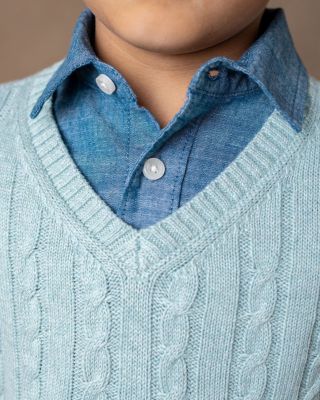 Baby Boys Long Sleeve Fine Gauge Cable V-Neck Sweater