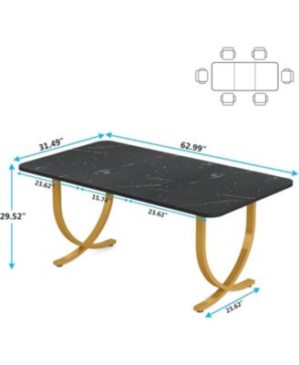 Rectangular Dining Table for 4, 63 Inches Modern Kitchen Table with Faux Marble Table Top and Metal Legs for Dining Room, Kitchen