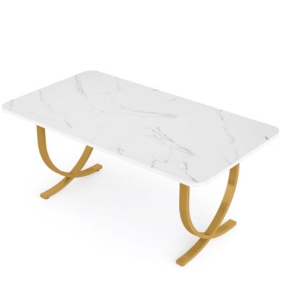 Rectangular Dining Table for 4, 63 Inches Modern Kitchen Table with Faux Marble Table Top and Metal Legs for Dining Room, Kitchen