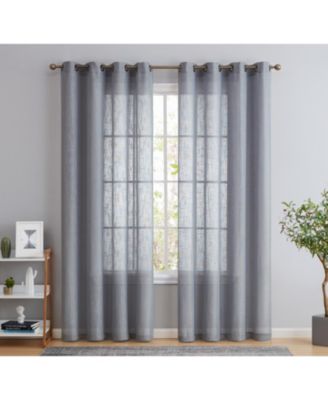 Abbey Faux Linen Textured Semi Sheer Privacy Sun Light Filtering Transparent Window Grommet Curtain Panels, Set of 2