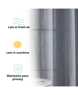 Abbey Faux Linen Textured Semi Sheer Privacy Sun Light Filtering Transparent Window Grommet Curtain Panels, Set of 2