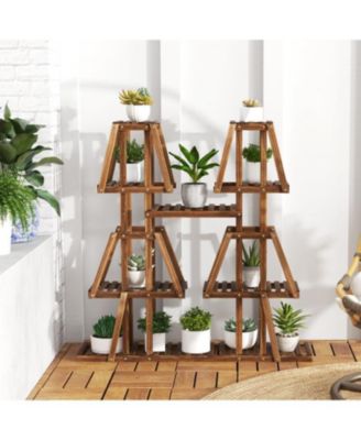 5-Tier 10 Potted Wood Plant Stand for Multiple Plants