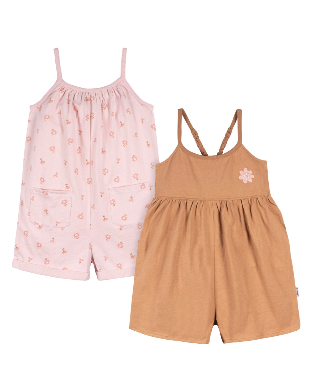 Gerber Baby Girls Baby Baby Sleeveless Romper Jumpsuit, 2 Pack - Rust  floral