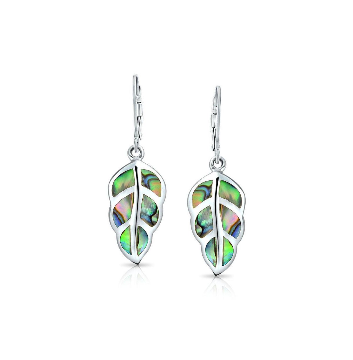 Bling Jewelry Rainbow Shell Nature Iridescent Leaf Drop Dangle Lever back Abalone Earrings For Women For Sterling Silver - Multi-color