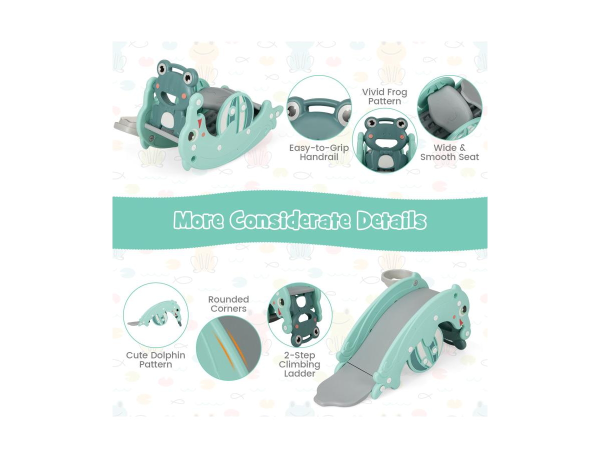 Slickblue 3-in-1 Kids Slide Rocking Horse Set Convertible Toddler Slide with Basketball Hoop