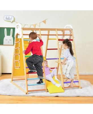 8-in-1 Wooden Jungle Gym Playset with Slide and Monkey Bars For Outdoor Play