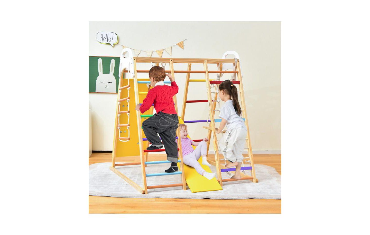 Детский игровой набор Slickblue 8-in-1 Wooden Jungle Gym Playset with Slide and Monkey Bars, 530 lbs Capacity, Ages 1+, цвет: Разноцветный — фото 2