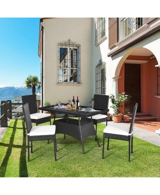 5 Pieces Rattan Dining Set with Glass Table and High Back Chair