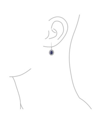 3CTW Natural Stones Oval Bezel Set Lever Back Dangle Earrings Oxidized .925 Sterling Silver