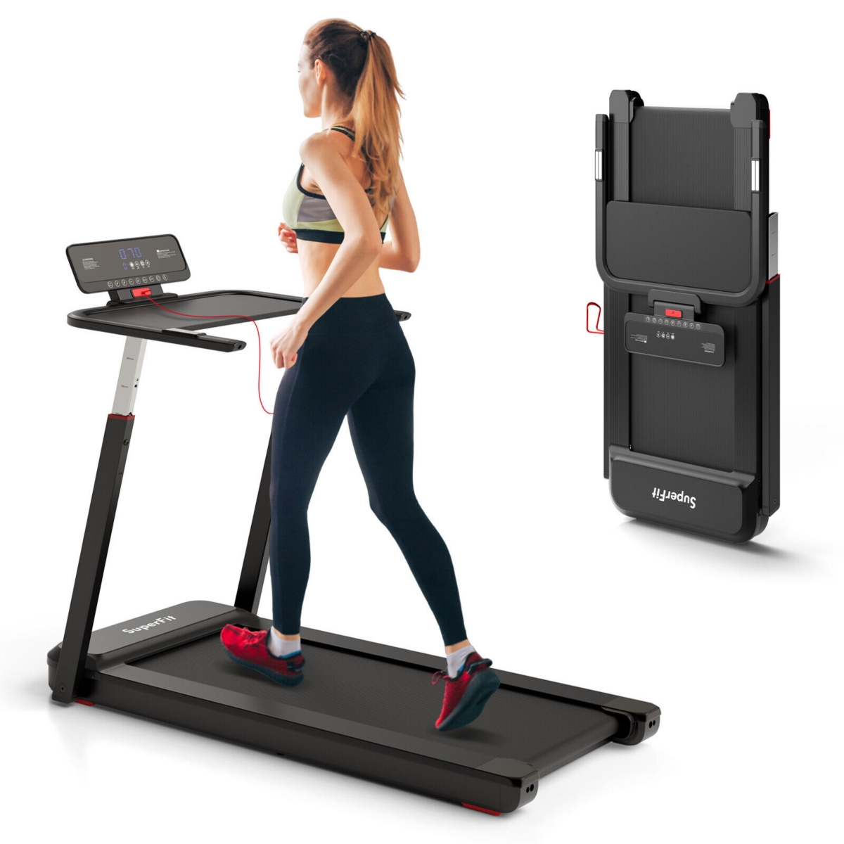Folding Treadmill with Adjustable Height and App Control Space-Saving Exercise Machine for Home Fitness