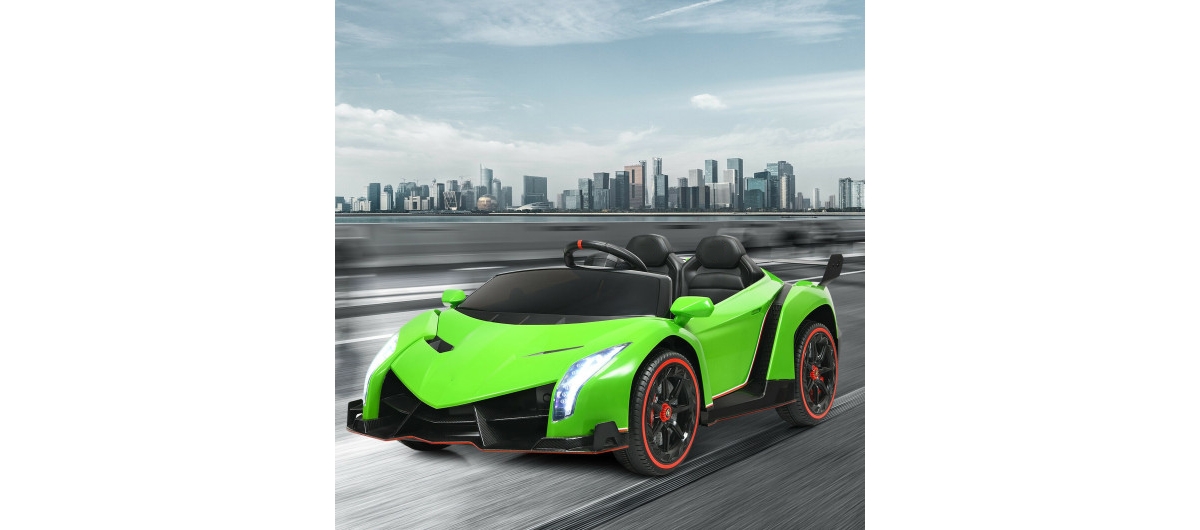Slickblue 12V 2-Seater Licensed Lamborghini Kids Ride On Car with Rc and Swing Function- Green