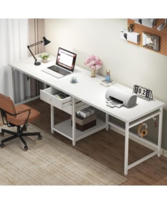 79 Inch Extra Long Desk, Double Desk with 2 Drawers, Two Person Desk Long Computer Desk with Storage Shelves, Writing Table Study Desk for Home Office