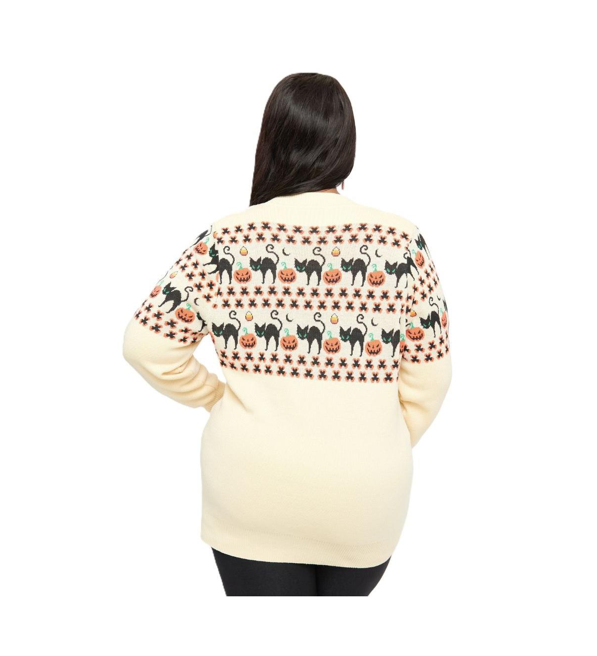 Unique Vintage Plus Size Printed Knit Long Cardigan -pumpkins