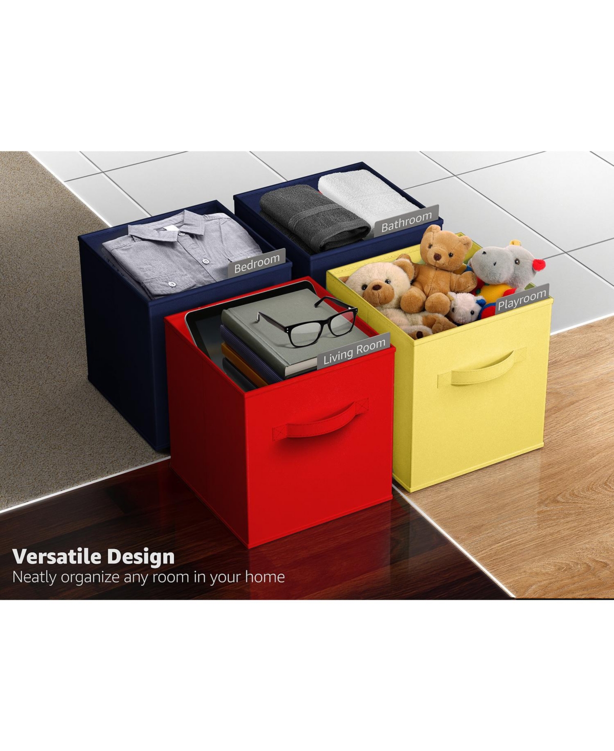 Sorbus 6 Pack 13 Inch Foldable Storage Cubes with Handles- for Organizing Home, Shelves, Nursery, Playroom, Closet and More - red  navy