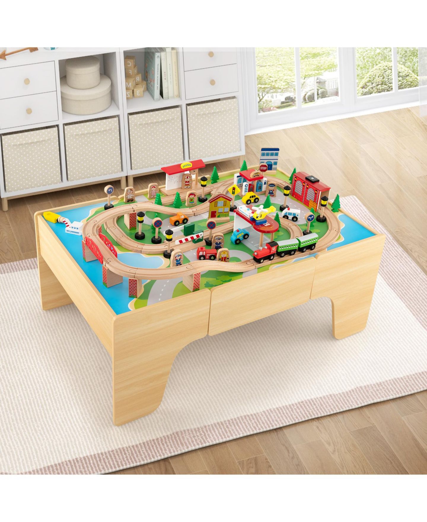 Детский конструктор Slickblue 84-Piece Wooden Train Building Set, Ages 3+, цвет: Натуральный — фото 3