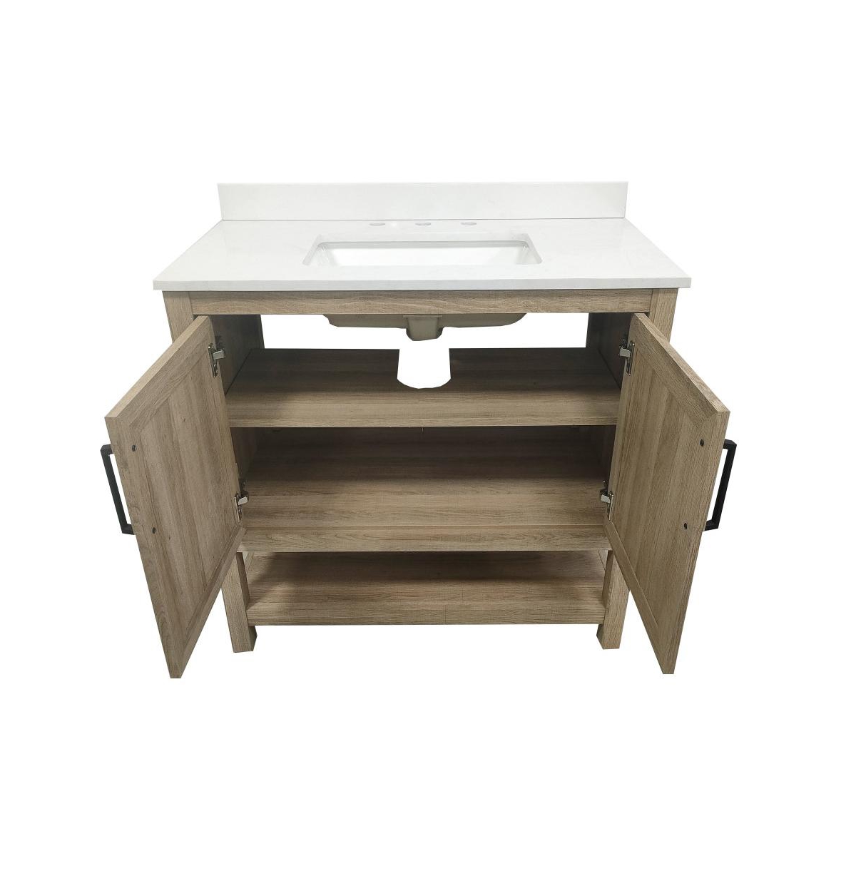Merrick Lane Vigo Bathroom Vanity With Ceramic Sink, Carrara Marble Finish Countertop, Storage Cabinet With Soft Close Doors And Open Shelf