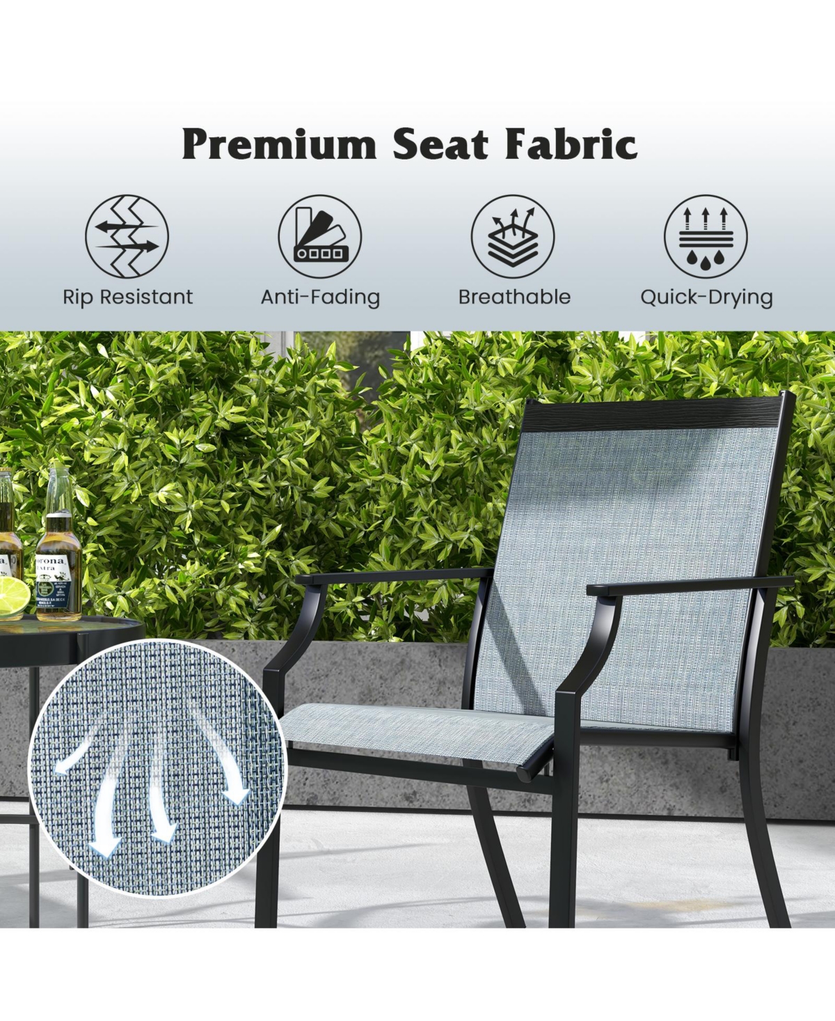 Slickblue 4 Piece Patio Dining Chairs Large Outdoor Chairs with Breathable Seat and Metal Frame