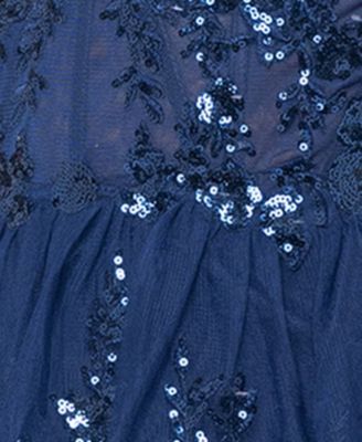 Juniors' Ruffled Sequined Corset-Bodice Dress