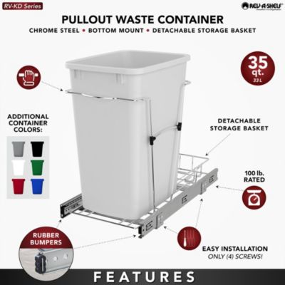Pullout Trash Can 35 qt. for Kitchen Cabinets, Silver, RV-12KD-17C S