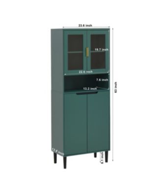 Tall Storage Cabinet with Glass Display & Gold Handles