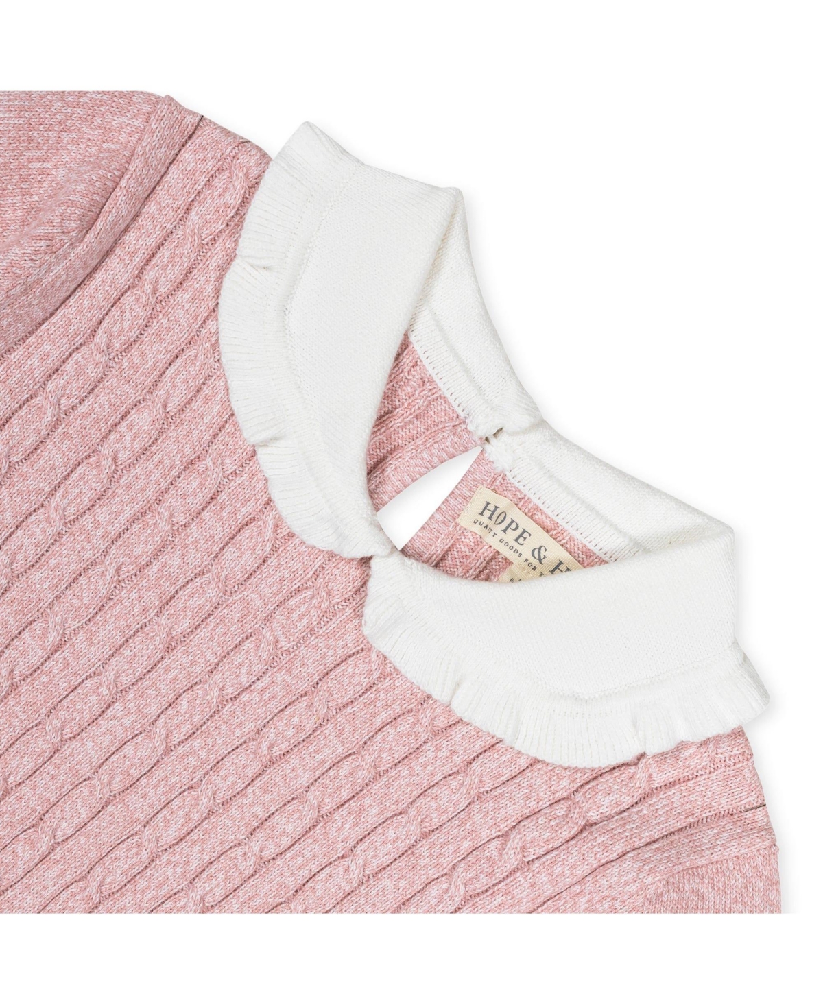 Hope & Henry Little Girls Organic Long Sleeve Cable Knit Peter Pan Collar Sweater Dress