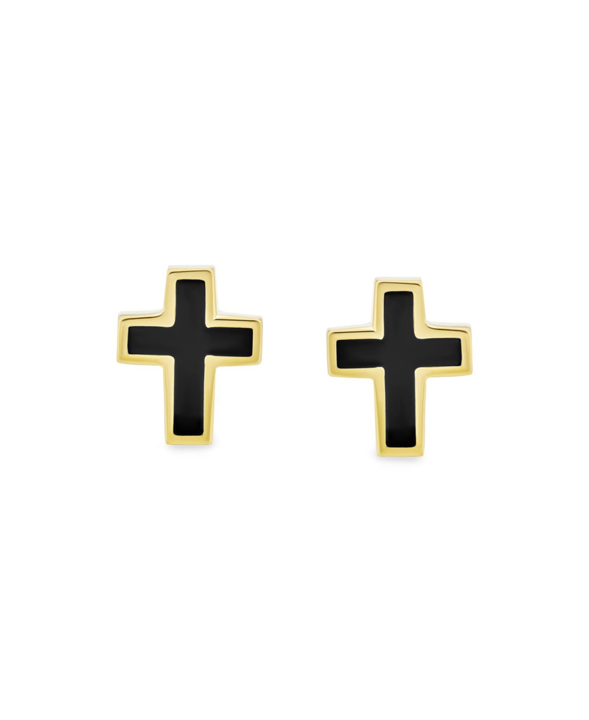 Bling Jewelry Tiny Minimalist Religious Christian 3D Mini Cross Stud Earrings For WomenEnamel14K Yellow Gold Safety Screw back - Black