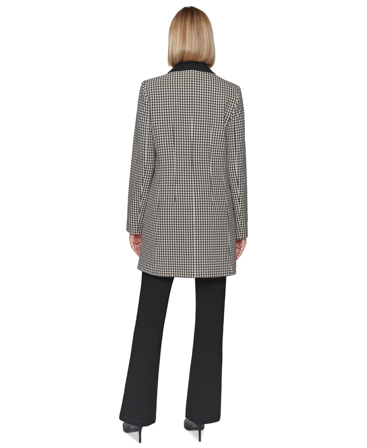Karl Lagerfeld Women's Checkered One-button Blazer In Blk,sft Wt