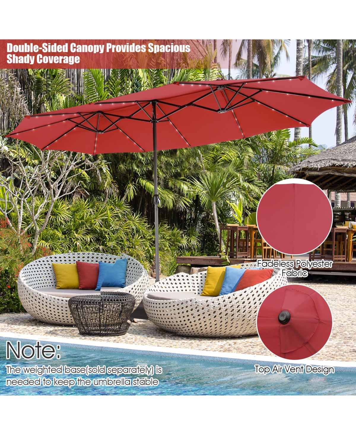 Slickblue Twin Patio Umbrella with Solar Led Lights for Outdoor Shade