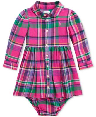 GREEN PLAID DRESS IN TWILL, BABY GREEN PLAID DRESS IN TWILL, BABY