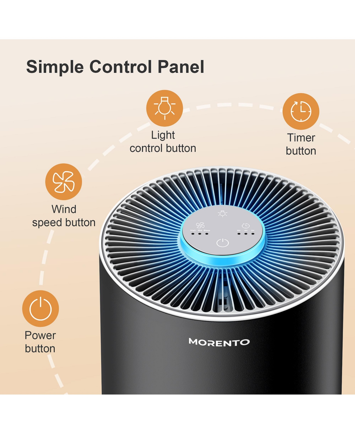 Morento Air Purifiers for Home Large Room, Air Purifiers for Bedroom up to 1076ft², 22dB Quiet Kalo Air Cleaner with 7 Color Night Light, Timer