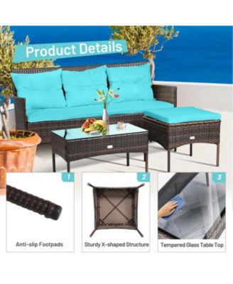 3 Pieces Patio Furniture Sectional Set with 5 Cozy Cushions