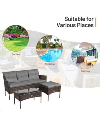 3 Pieces Patio Furniture Sectional Set with 5 Cozy Cushions