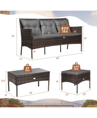 3 Pieces Patio Furniture Sectional Set with 5 Cozy Cushions