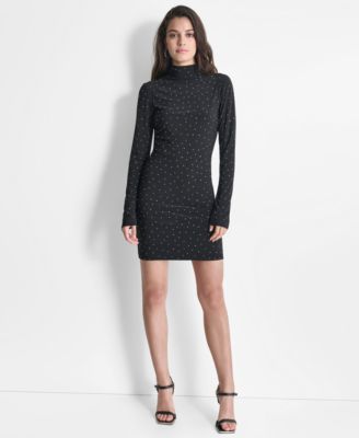 DKNY Women's Mock-Neck Embellished Long-Sleeve Dress - Macy's
