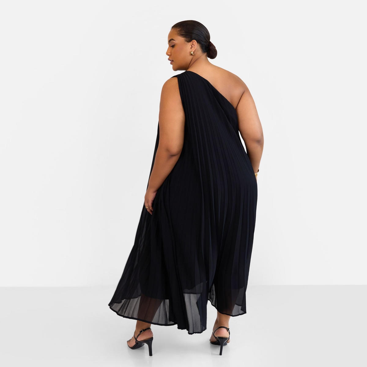 Rebdolls Plus Size Desiree Chiffon Pleated One Shoulder Maxi Shift Dress